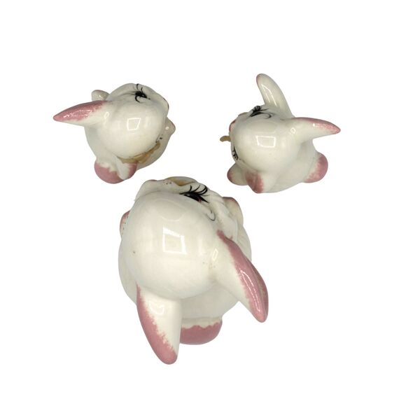 Vintage Bunny Rabbit Family Figurines Hand Painted Les Trois Paulettes Ceramics - Picture 7 of 9